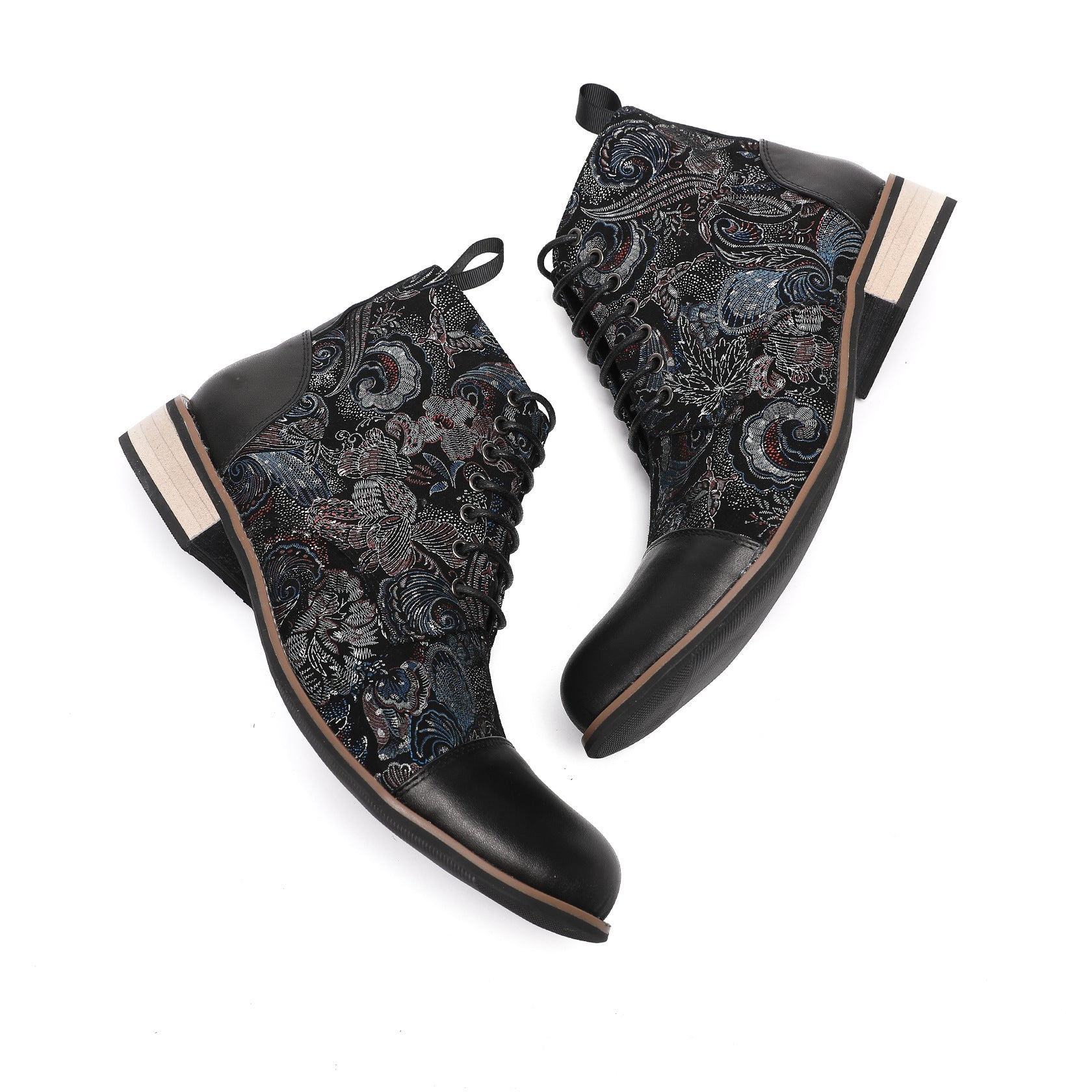 Men's Black Boots – Embroidered, Retro