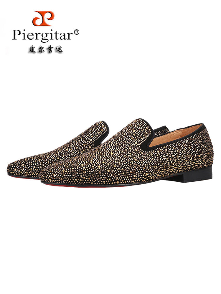 New handmade gold hot diamond men's one-legged red-soled shoes European and American classic banquet party loafers
