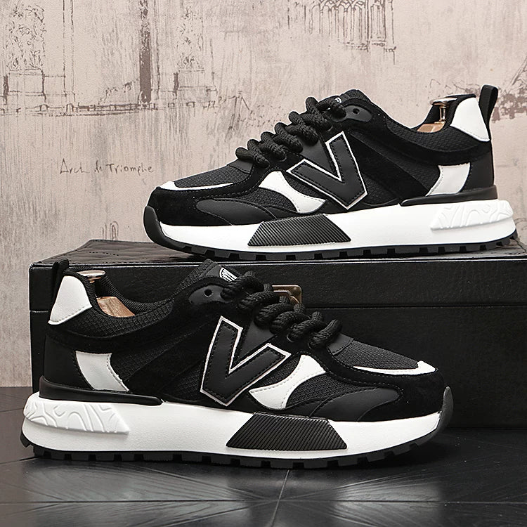 Men's 2026 New Height-Increasing Lace-Up Korean Style Color-Block Retro Sneakers