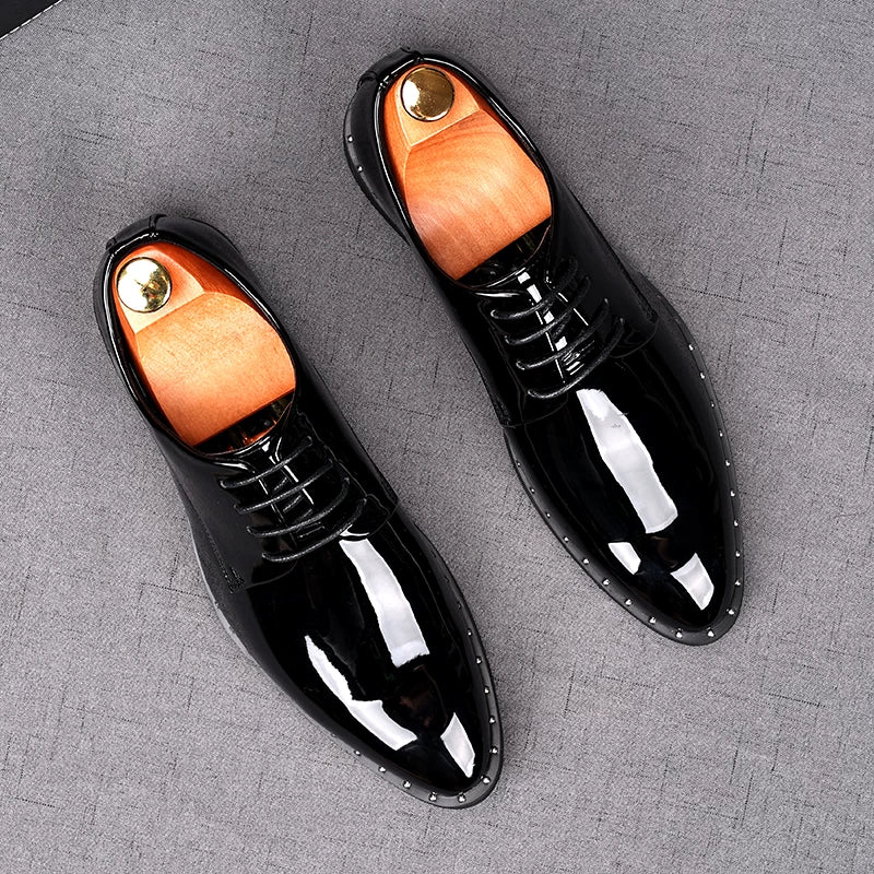 Men's Patent Leather Wedding Shoes, Height Increasing, Pointed Toe