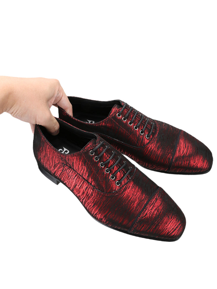 Exported to Europe and the United States, red and black shiny sheepskin men's casual leather shoes, suitable for wedding parties and fashionable Oxford shoes