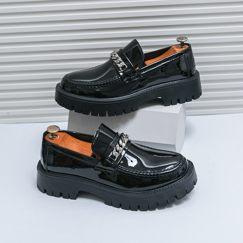 Men's Patent Leather Platform Loafers - Trendy Thick Heel 5