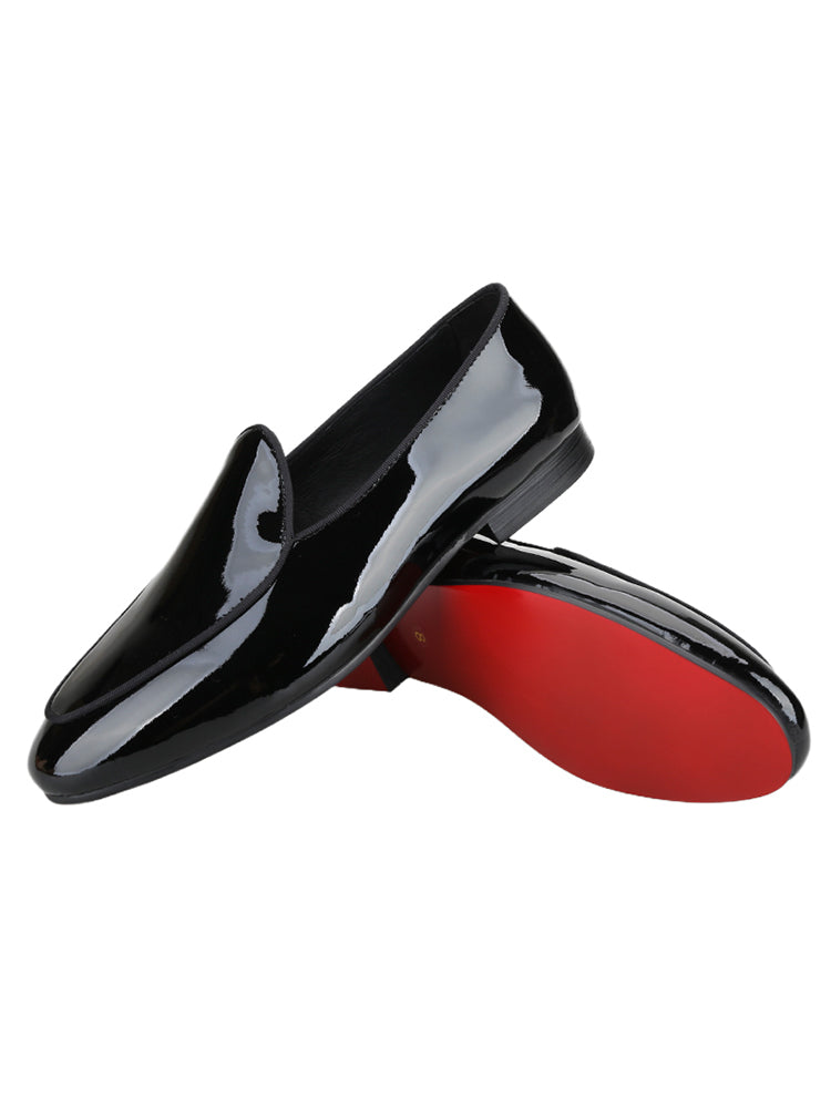 Pure European and American men's slip-on patent leather formal shoes trendy party wedding banquet genuine leather loafers smoking shoes for men