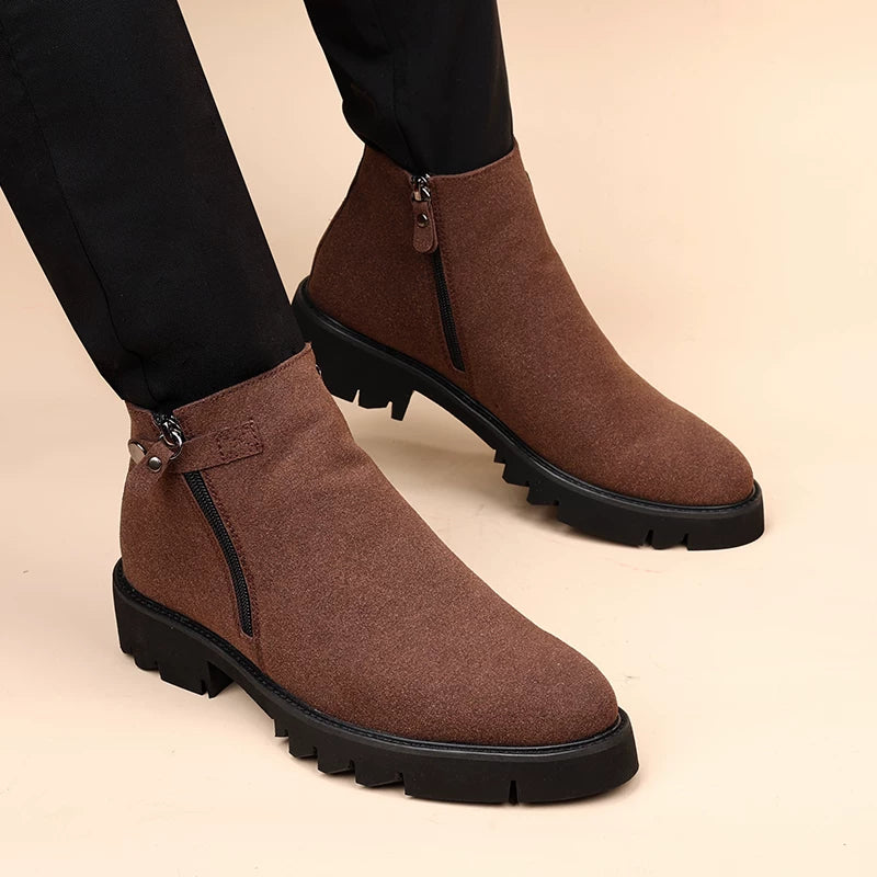 Men's Suede Martin Boots, Height Increasing, Thick Sole