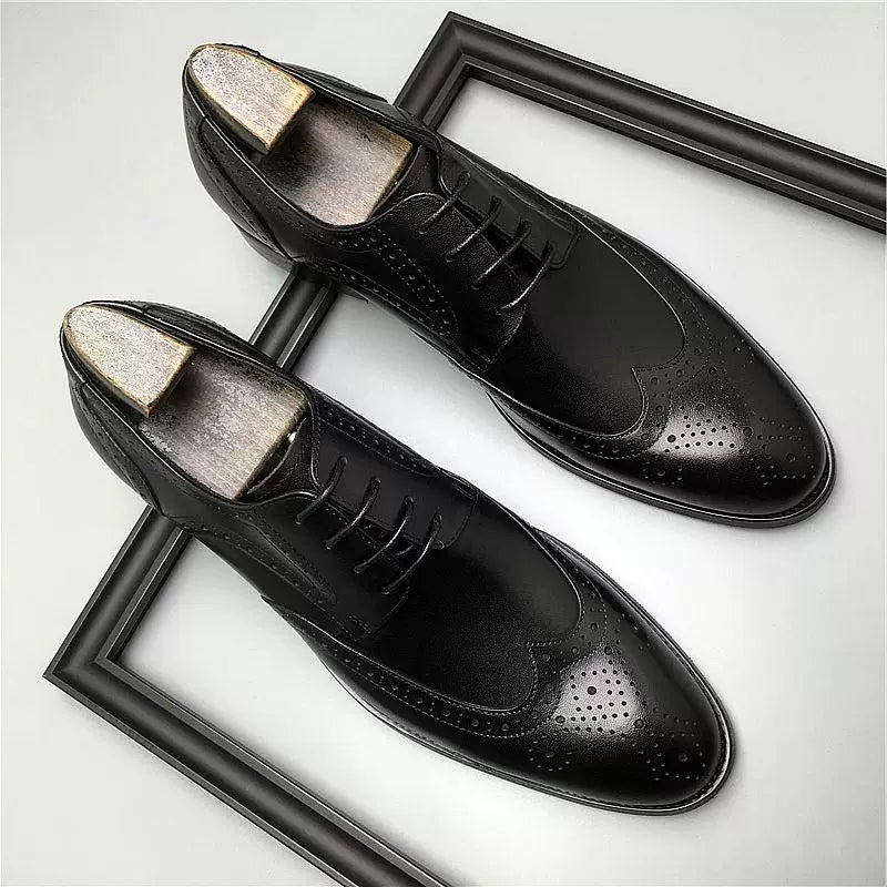 Men's Genuine Leather Wedding Shoes, Pointed Toe, Lace-Up