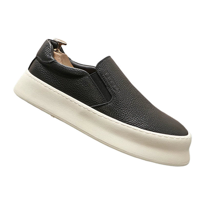 Men's Height-Increasing Slip-On Low-Top Genuine Leather White Skate Sneakers Casual