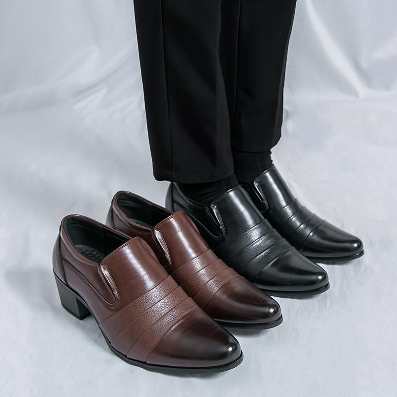 2026 spring new fashion men's business formal leather shoes pointed toe slip-on casual shoes height 2