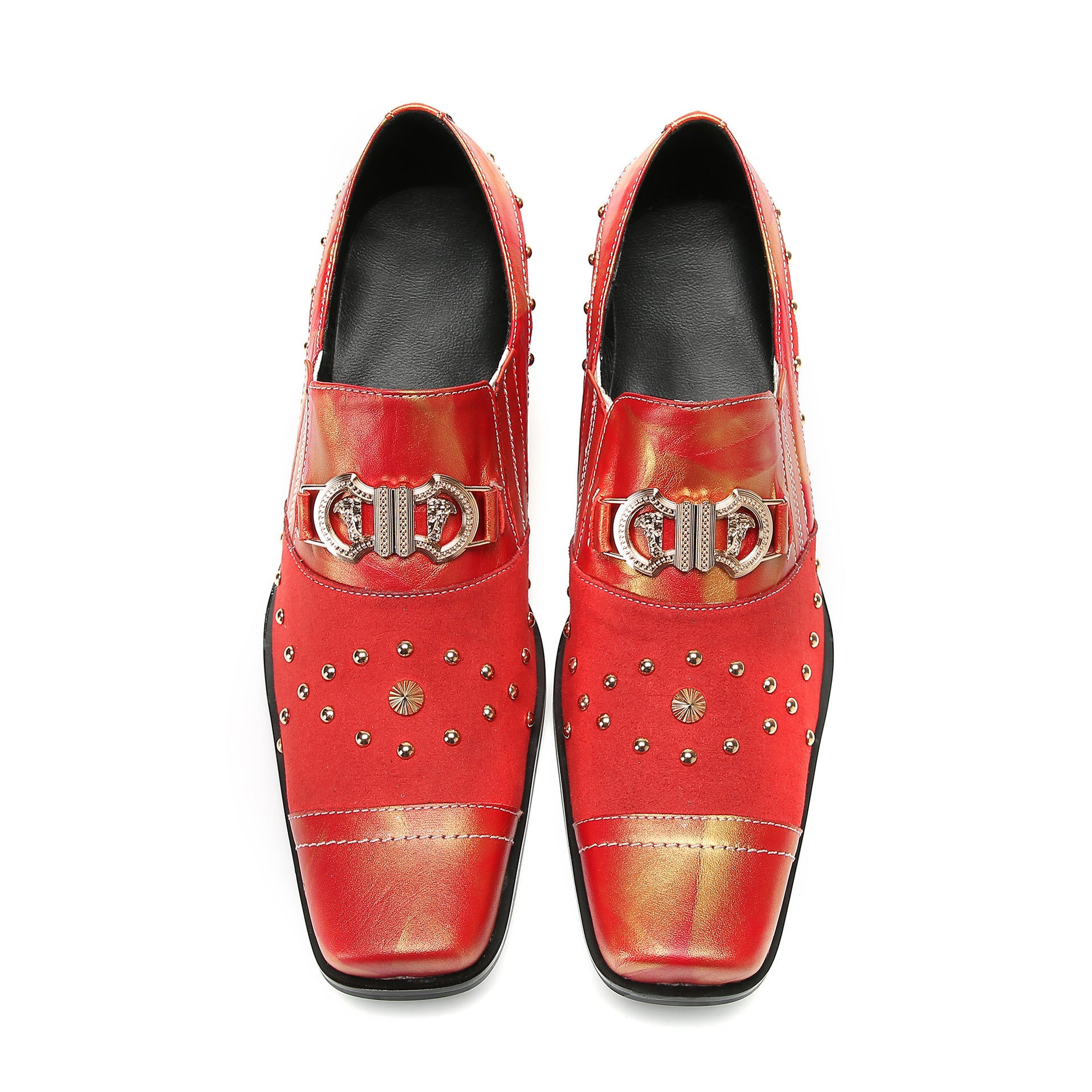 Leather shoes men's square toe cowhide 46 large size business British formal casual men's red inner heightening wedding groom's shoes