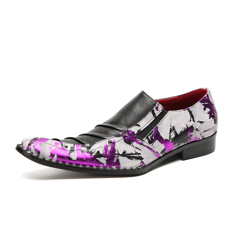 2023 Casual Beanie Shoes Men's Printed European Station Loafers Color Matching Sleeves Trendy Fashion Men's Leather Shoes Wholesale Shoes