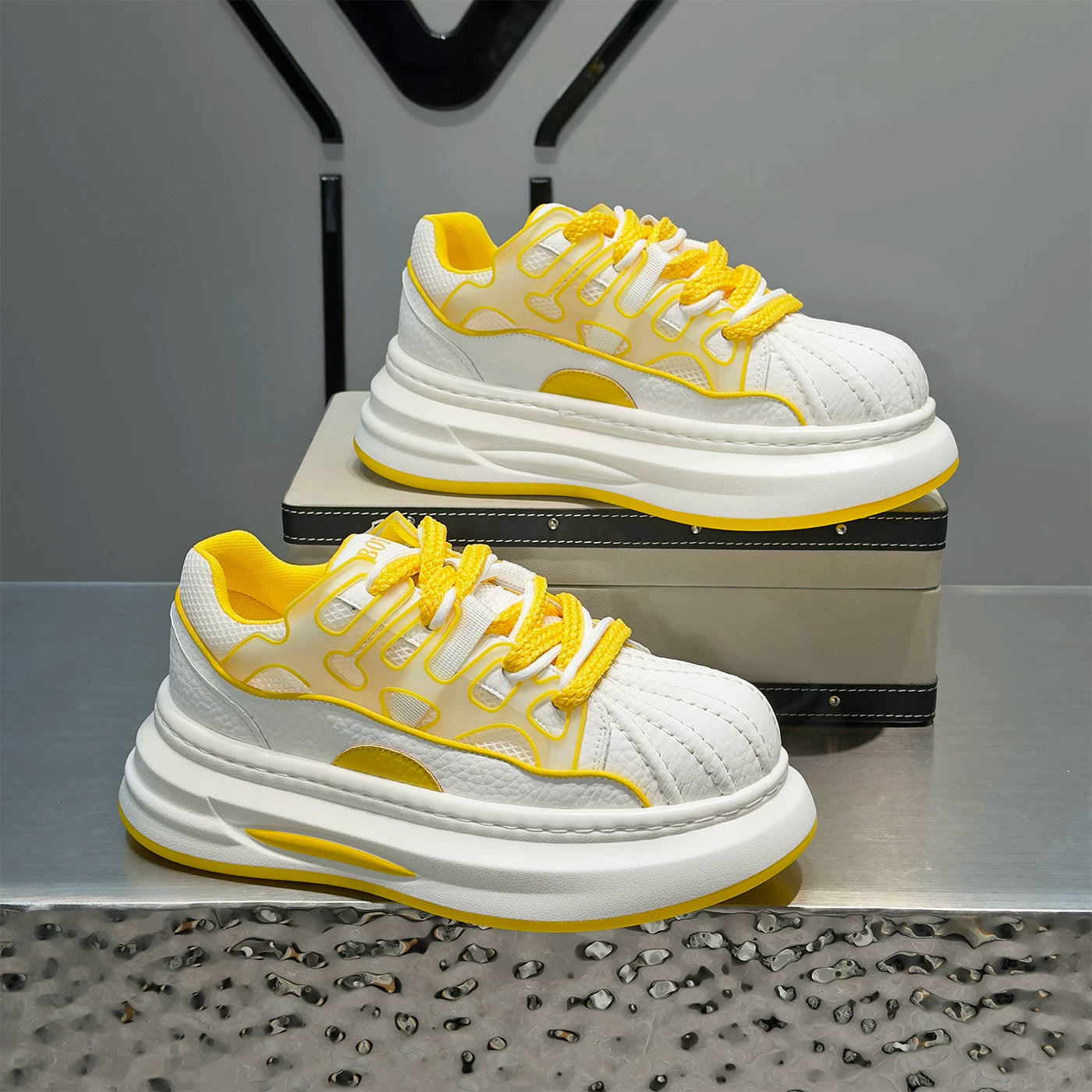 Men's Height-Increasing Platform Breathable Low-Top Shell-Toe Puffy Sneakers Summer