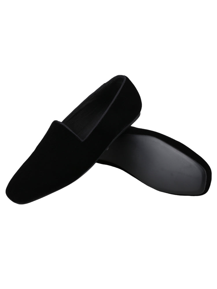 European and American style black imported velvet men's shoes summer breathable leather lining slip-on flat loafers