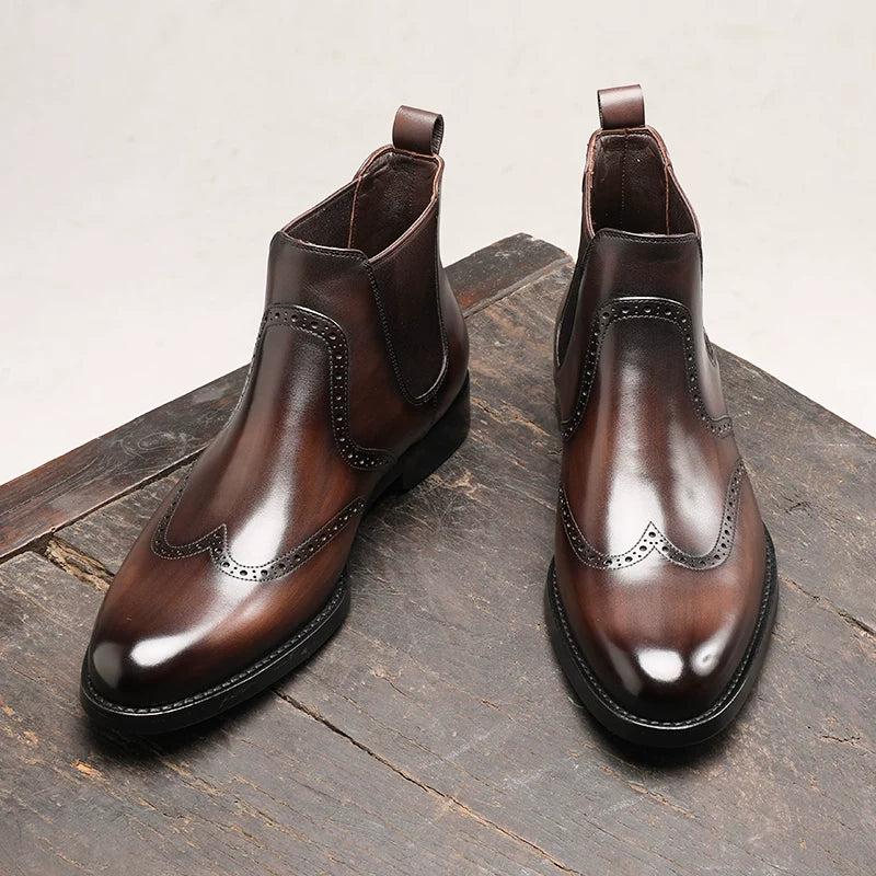 Men's Genuine Leather Chelsea Boots, Handmade, Pointed Toe