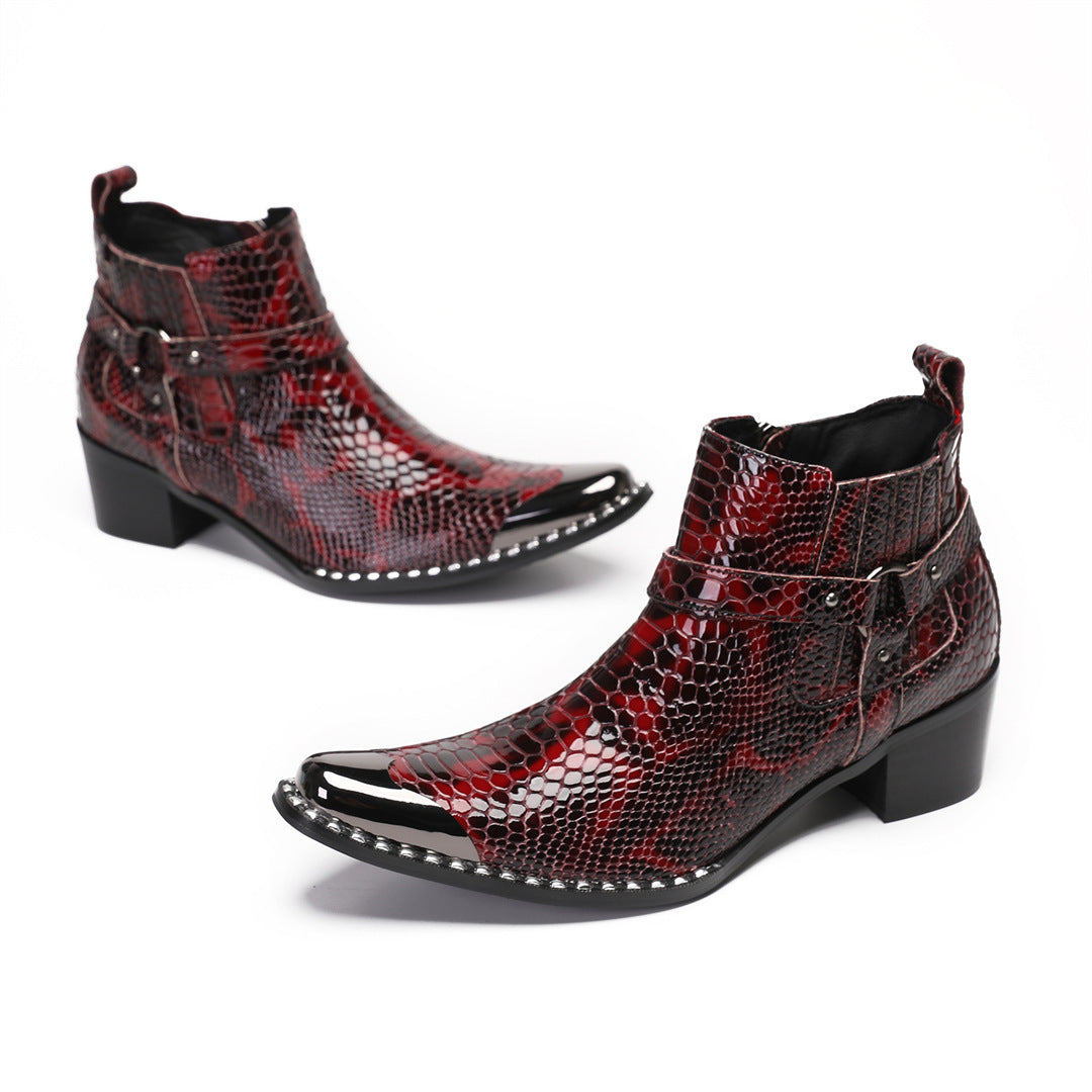 British square head leather shoes high-top suit formal men's leather boots business short boots handmade Chelsea boots men's glossy