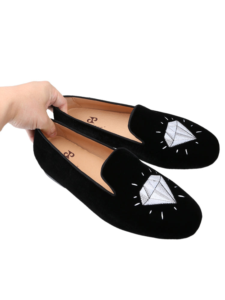 European and American style hand-embroidered men's velvet loafers party wedding banquet style slip-on formal shoes smoking shoes large size