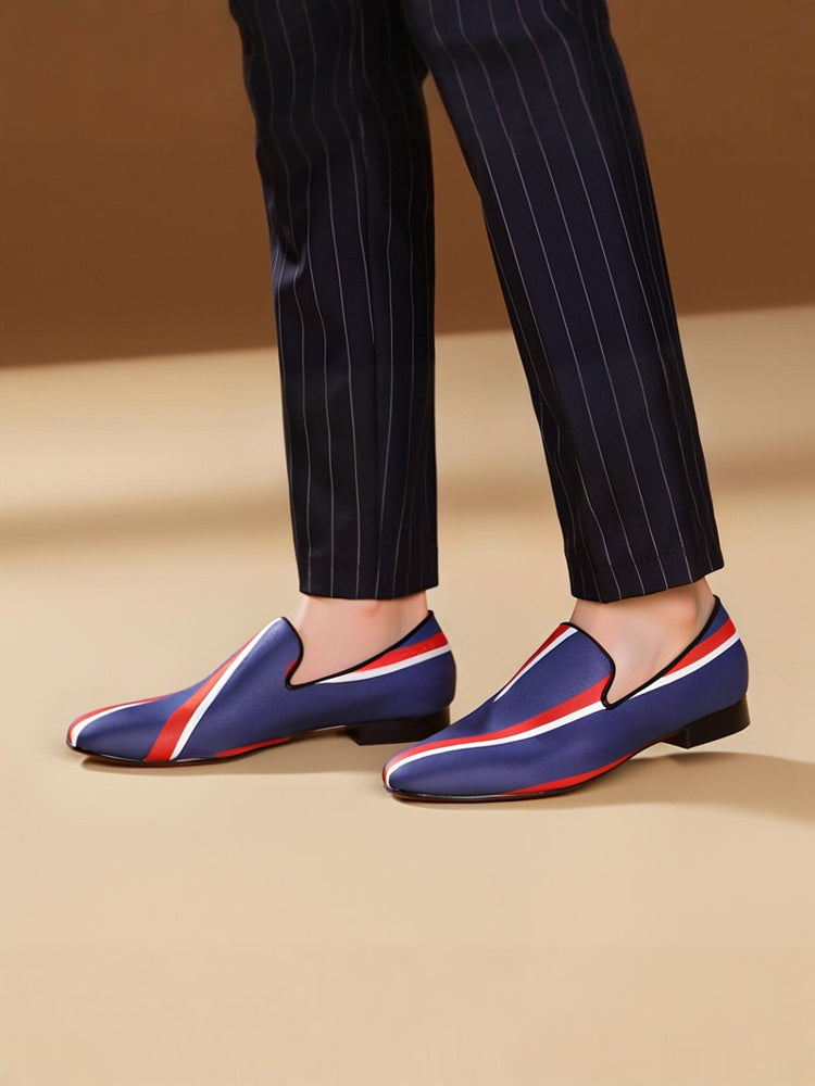 New handmade British style pigskin lining blue striped loafers European and American gentleman's banquet formal shoes for men