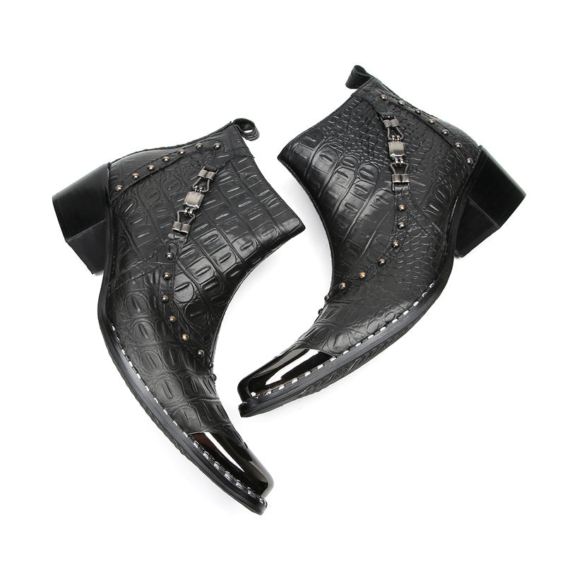 Spring and autumn British Korean style men's boots pointed toe high-top leather shoes fashion brand short boots men's Martin boots trendy leather boots