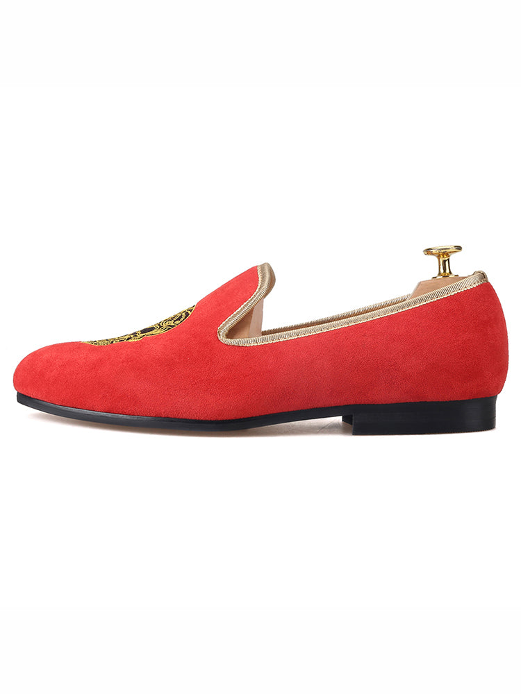 Pilgida imported red velvet men's embroidered shoes handmade slip-on loafers large size smoking shoes