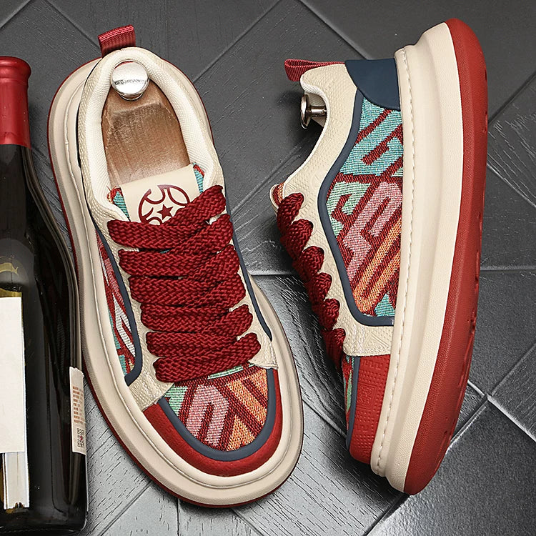 Men's Platform Height-Increasing Breathable Embroidered Korean-Style Skate Sneakers Athletic Casual