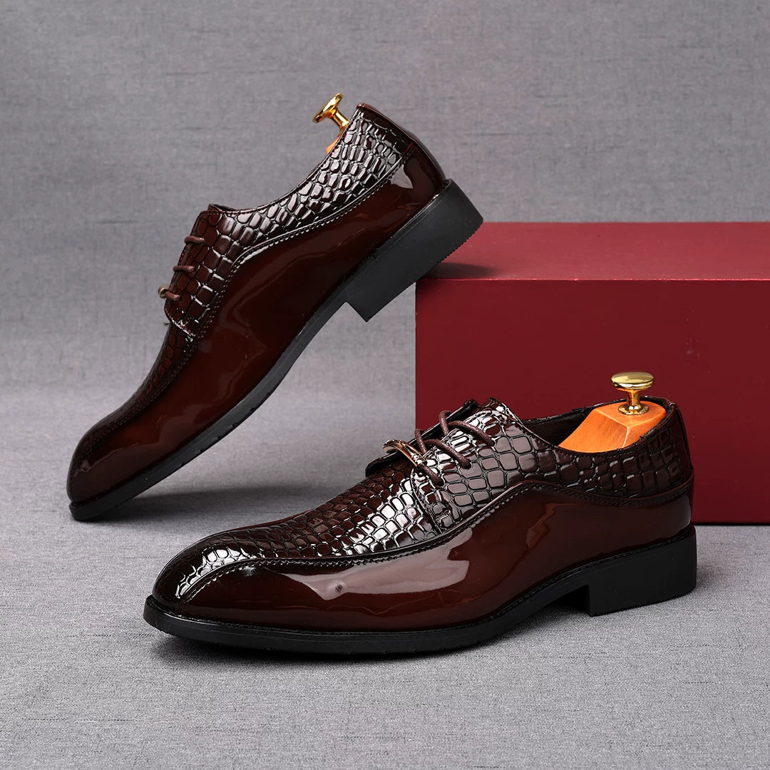 Men's Patent Leather Derby Shoes, Height Increasing, Pointed Toe