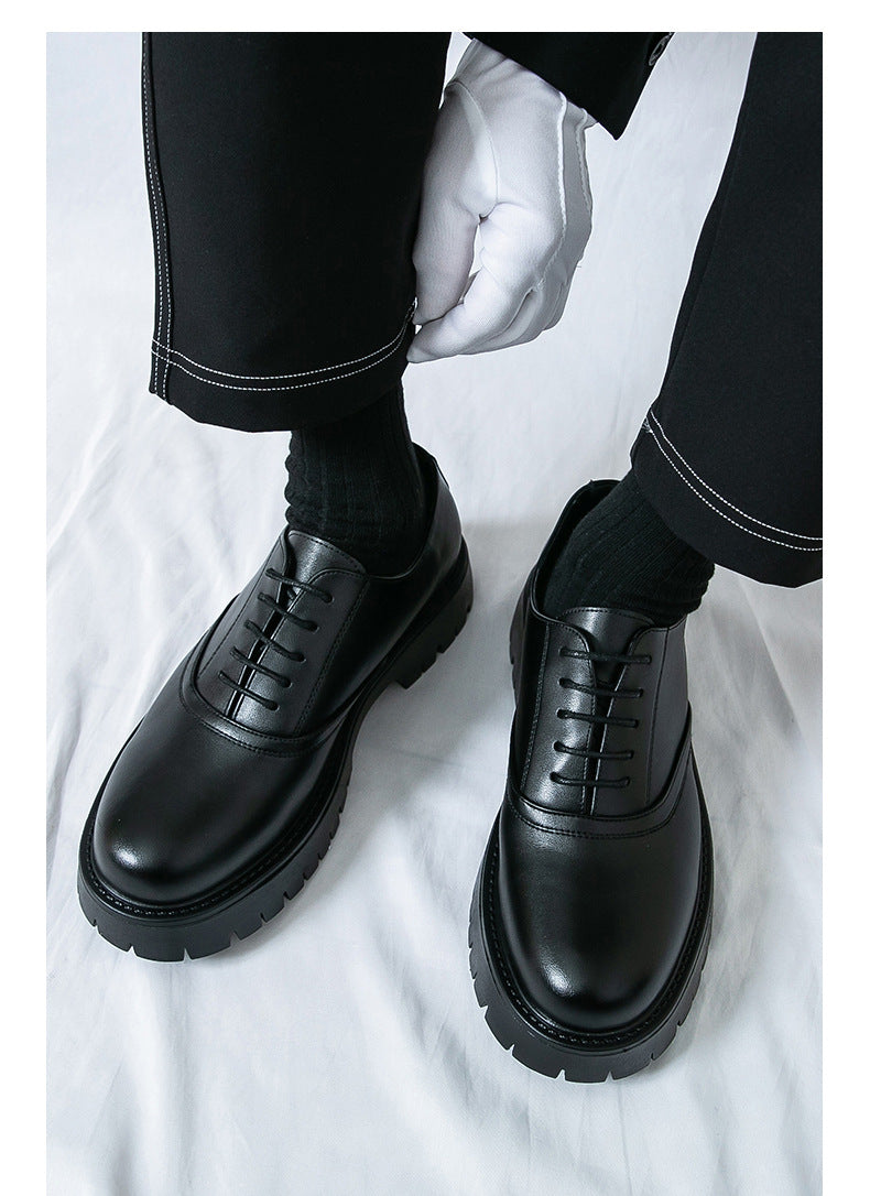 Summer leather shoes for men, chunky sole, british style, business formal, casual slip-ons, trendy