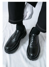 Summer leather shoes for men, chunky sole, british style, business formal, casual slip-ons, trendy