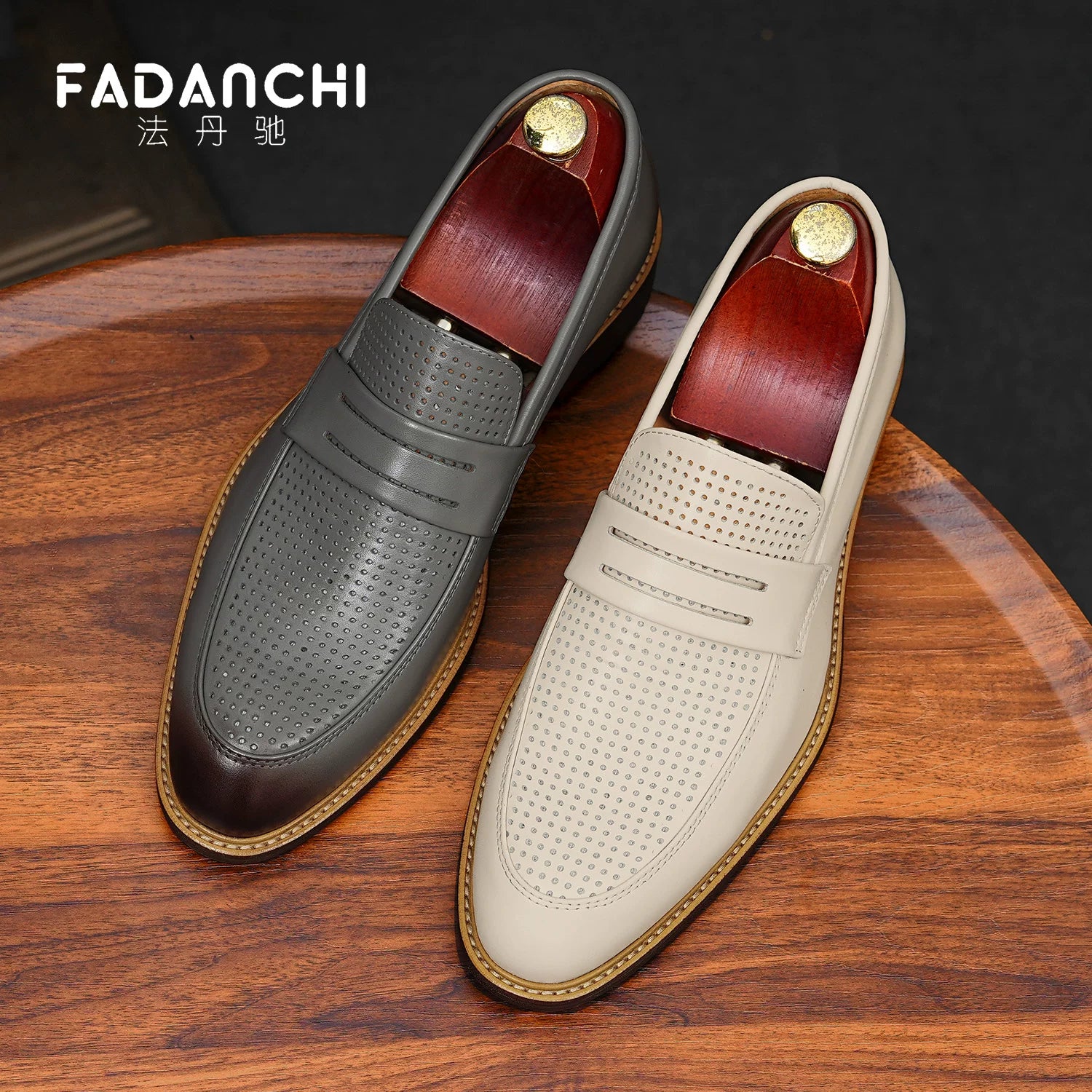 Men's White Genuine Leather Loafers, Breathable, Slip-On