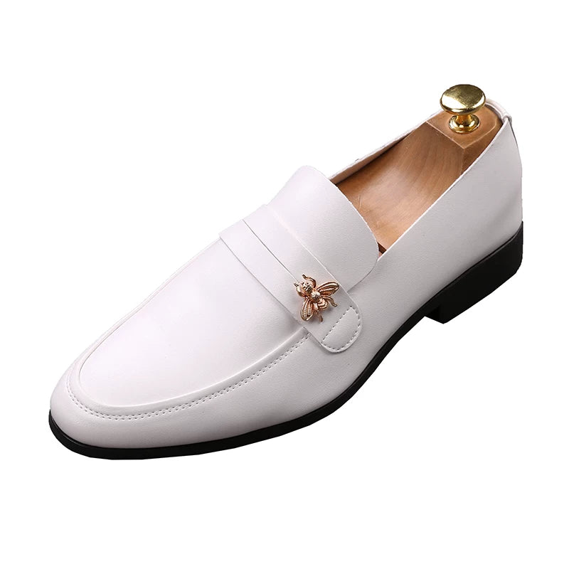 Men's White Loafers, Height Increasing, Pointed Toe