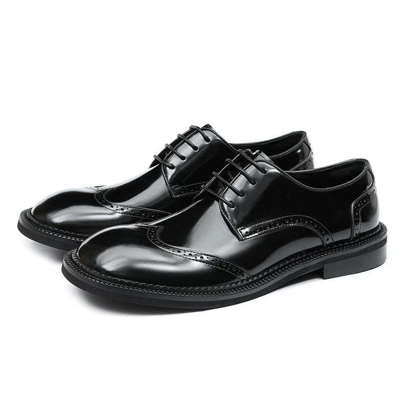 Men's Genuine Leather Leather Shoes, Round Toe, Glossy