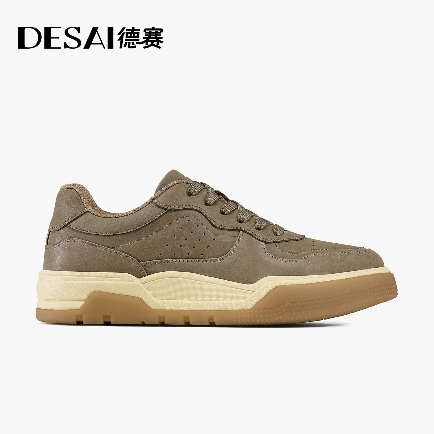 Men's White Genuine Leather Skate Shoes, Height Increasing, Thick Sole