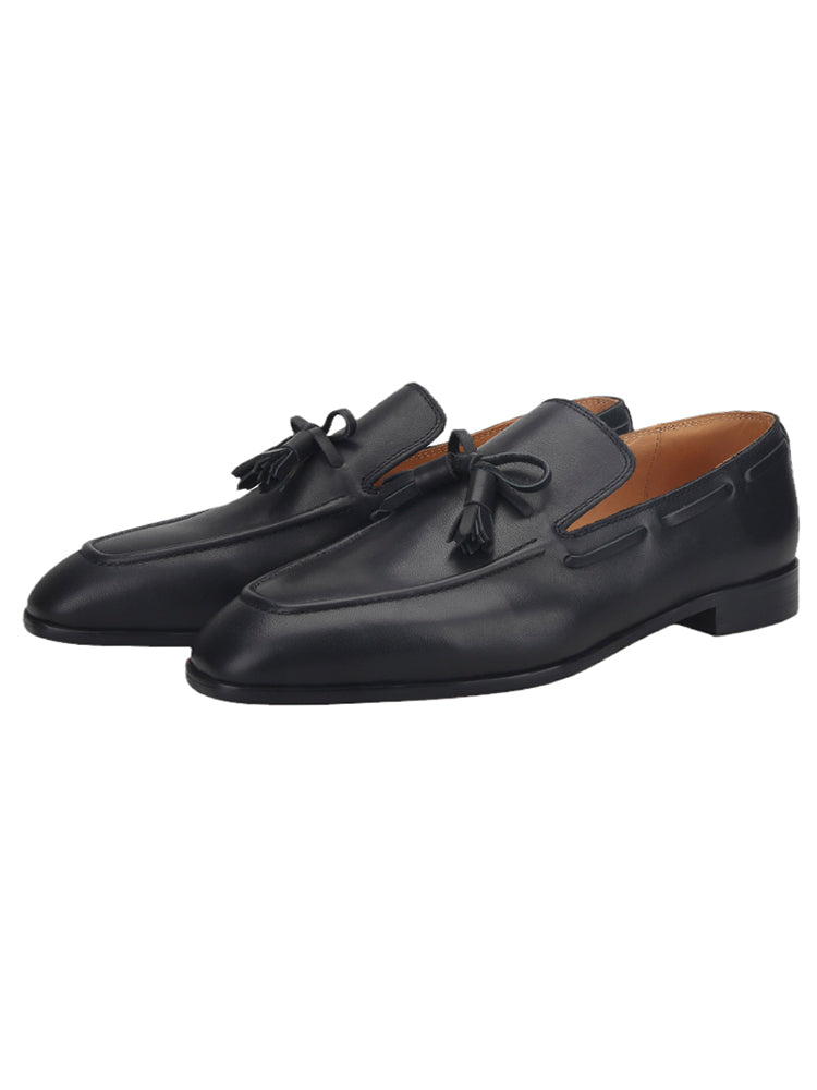 New first-layer cowhide men's slip-on casual leather shoes British style square toe red bottom tassel loafers