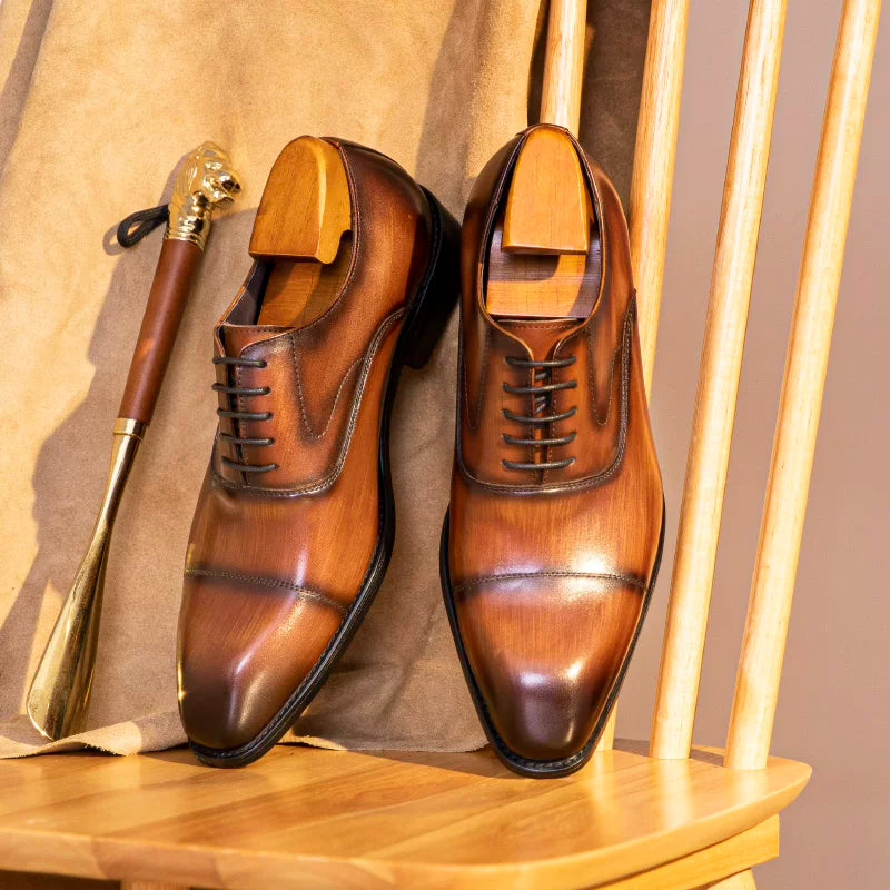 Men's Brown Genuine Leather Oxford Shoes, Business, Formal