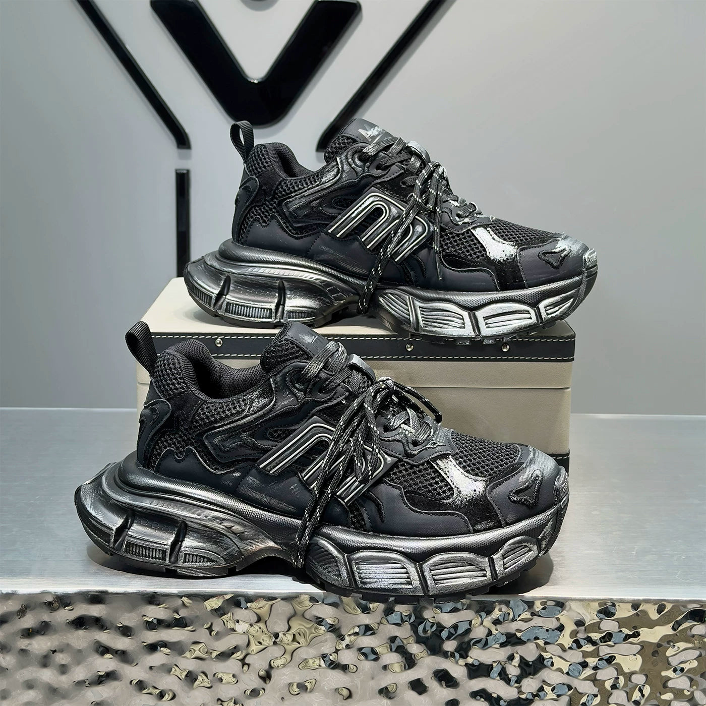 Men's Height-Increasing Platform Breathable Mesh Low-Top Chunky Dad Sneakers New