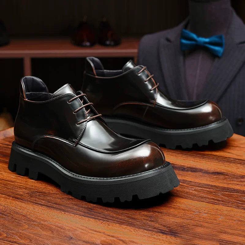 Men's Genuine Leather Martin Boots, Height Increasing, Thick Sole