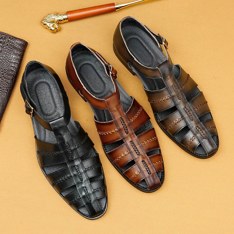 Men's Genuine Leather Sandals, Breathable