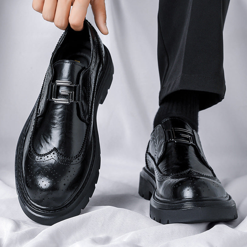 Matching suit wedding shoes men's brogue slip-on leather shoes 2026new arrival black easiest for mat 3