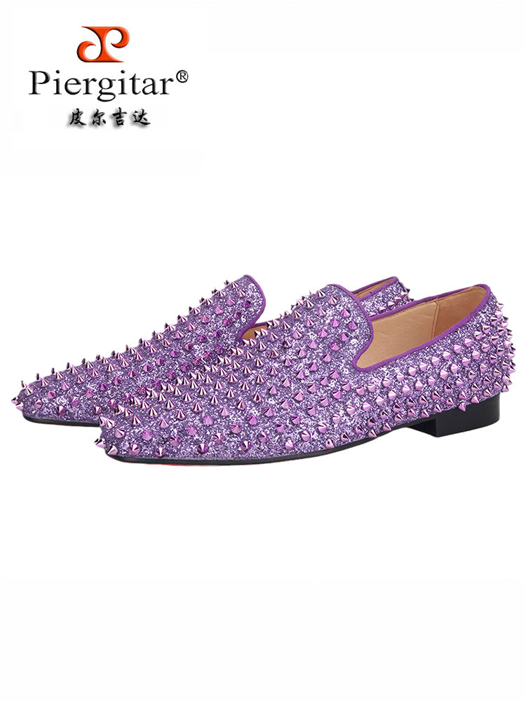 Imported purple Gretel material men's rivet red sole shoes European and American style slip-on loafers party wedding banquet wear