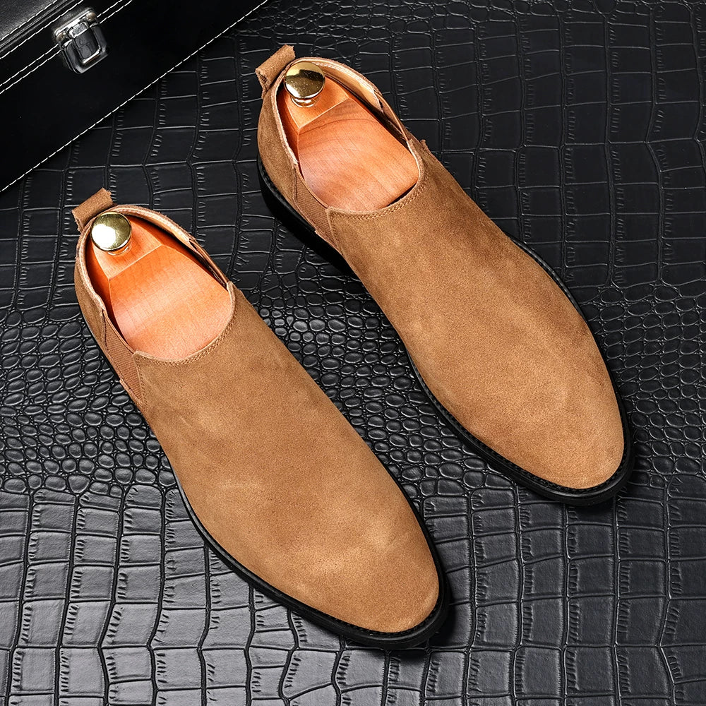 Men's Genuine Leather Chelsea Boots, Height Increasing, Slip-On