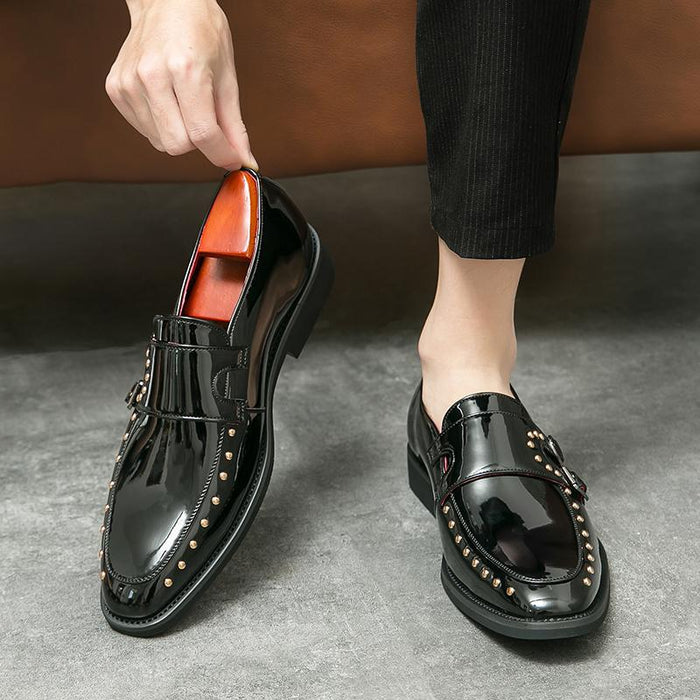 2026 spring men's plus size pointed toe patent leather dress shoes - british casual style hair styli