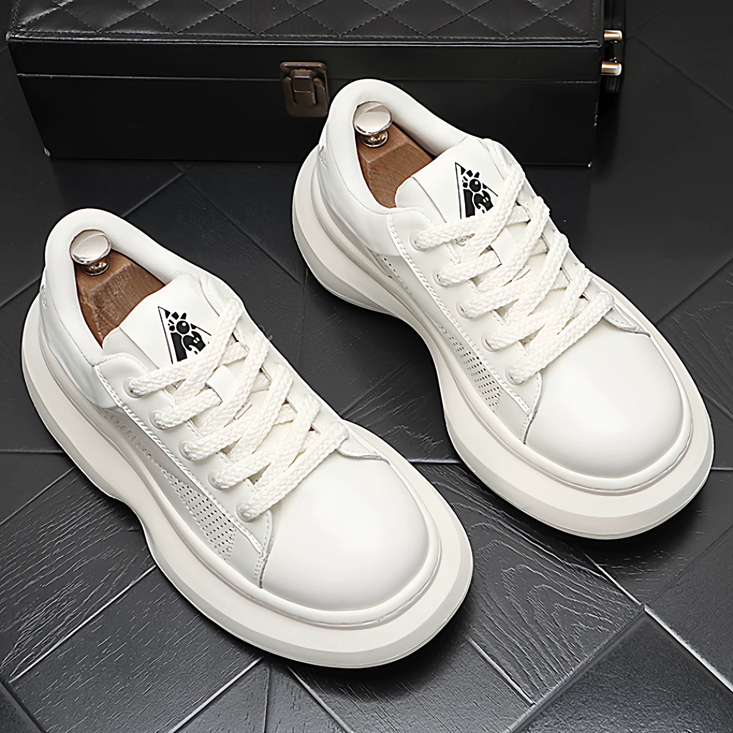 Men's 2026 New Platform Korean Style Athletic Casual White Sneakers