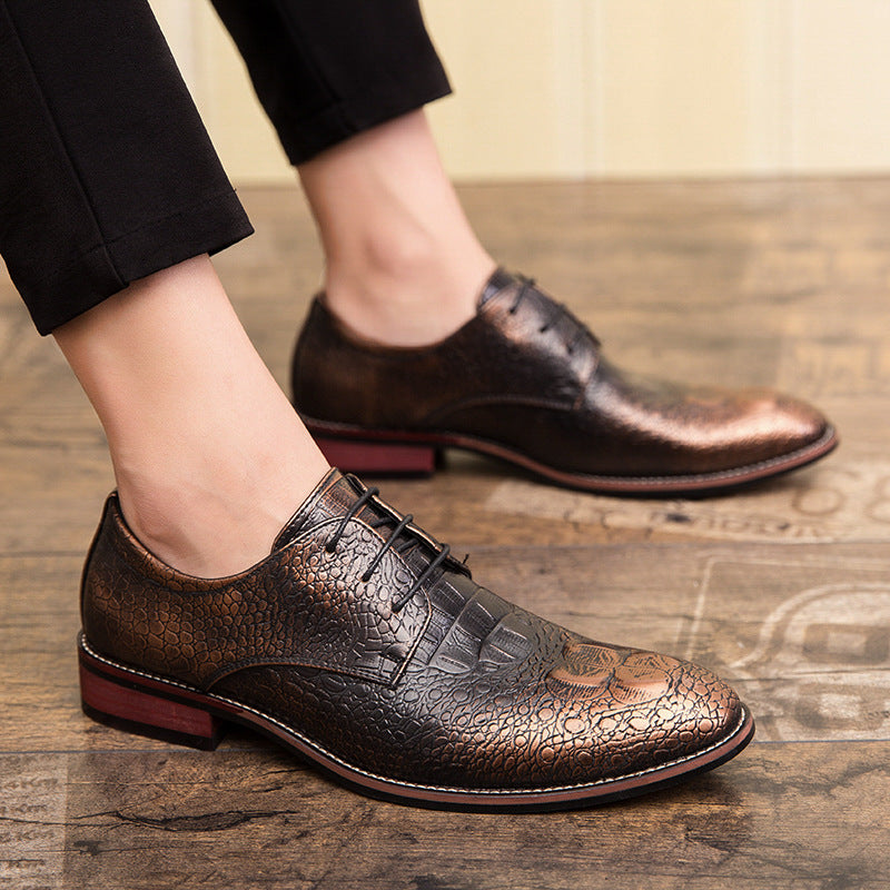 Men's Black Leather Formal Shoes – Crocodile Pattern, Crocodile Pattern – Style 34