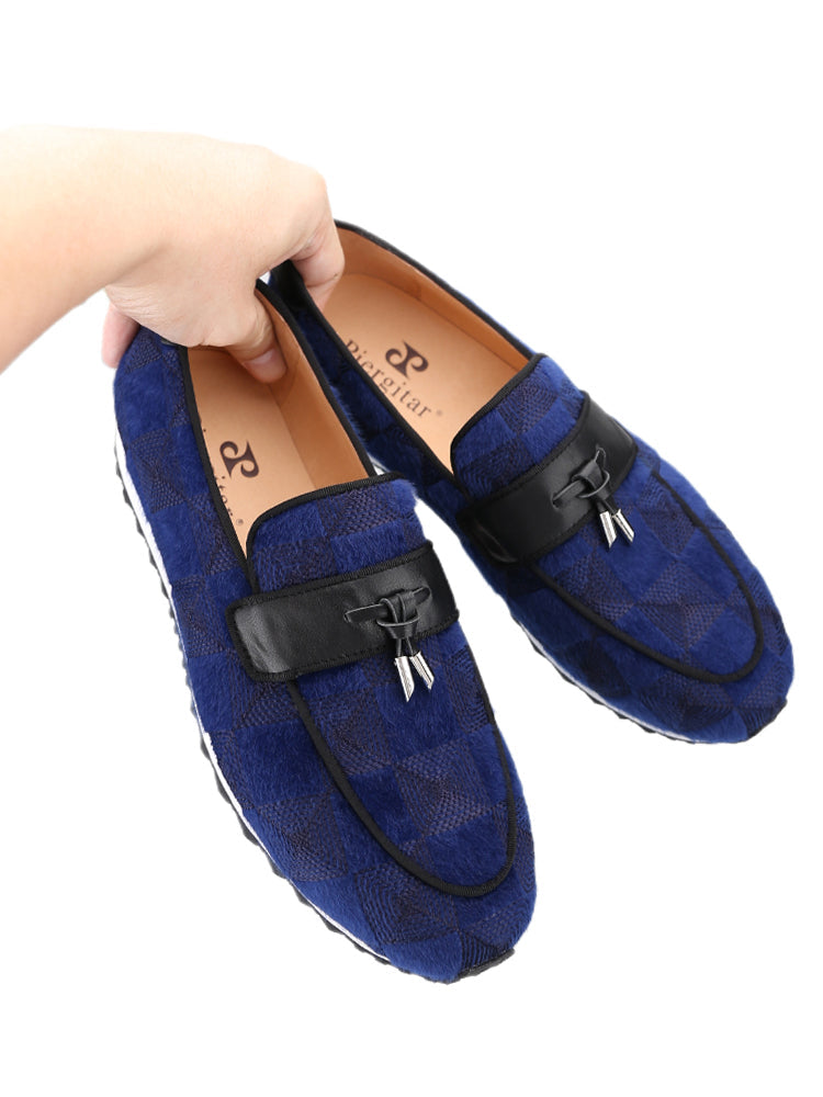 European and American style special plaid knitted fabric metal small tassel men's dad shoes handmade casual sports shoes