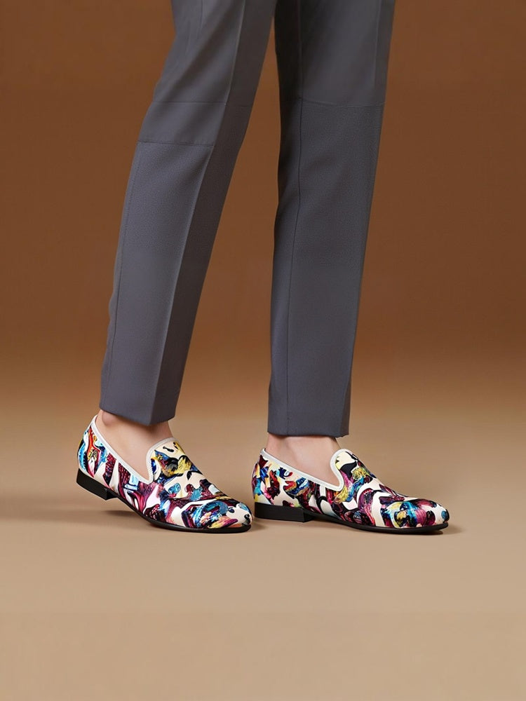New men's hand-painted camouflage color-blocked loafers, trendy European and American set-foot smoking shoes, low-cut single shoes for men