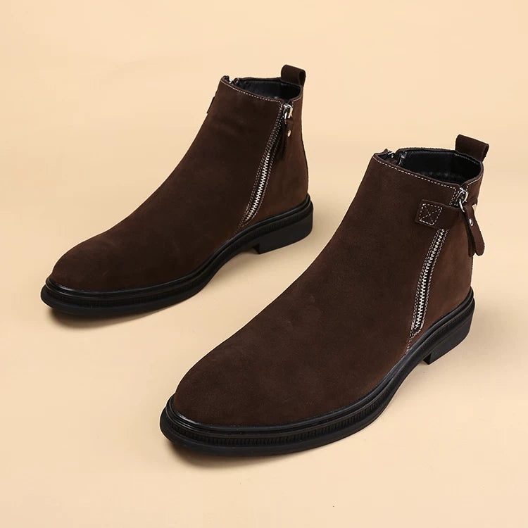 Men's Genuine Leather Martin Boots, Height Increasing, Pointed Toe