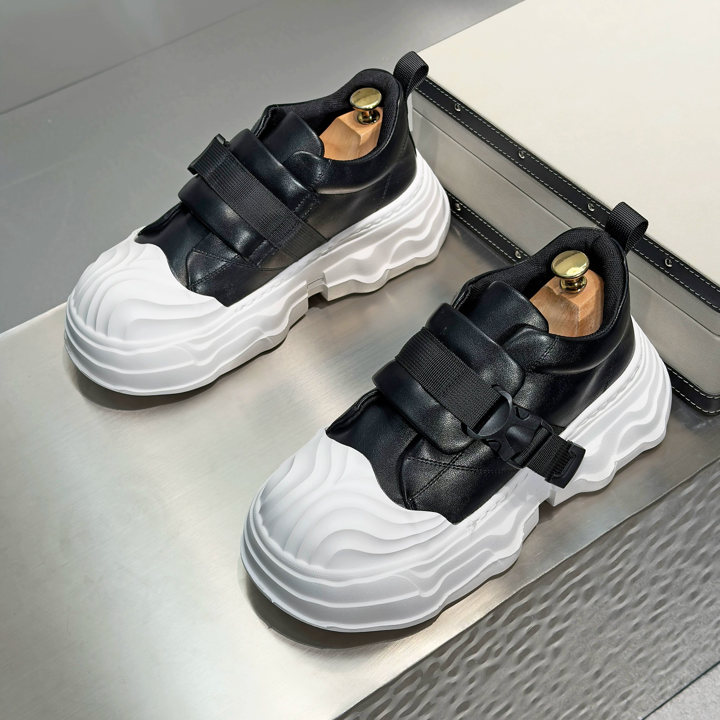Men's Platform Slip-On Shell-Toe Big-Toe Chunky Dad Sneakers