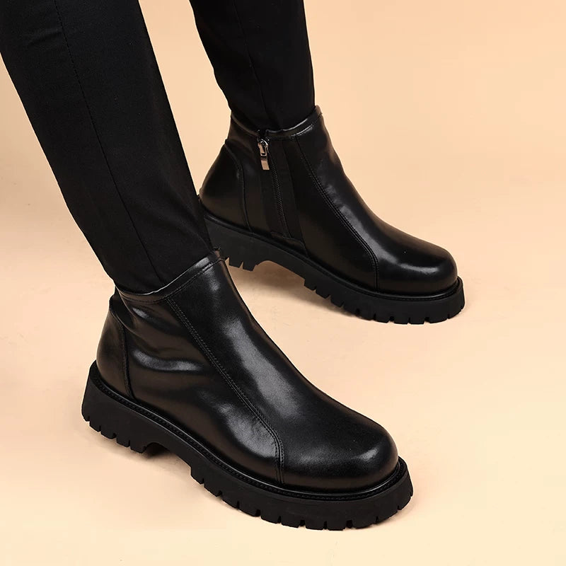 Men's Genuine Leather Martin Boots, Height Increasing, Soft Sole