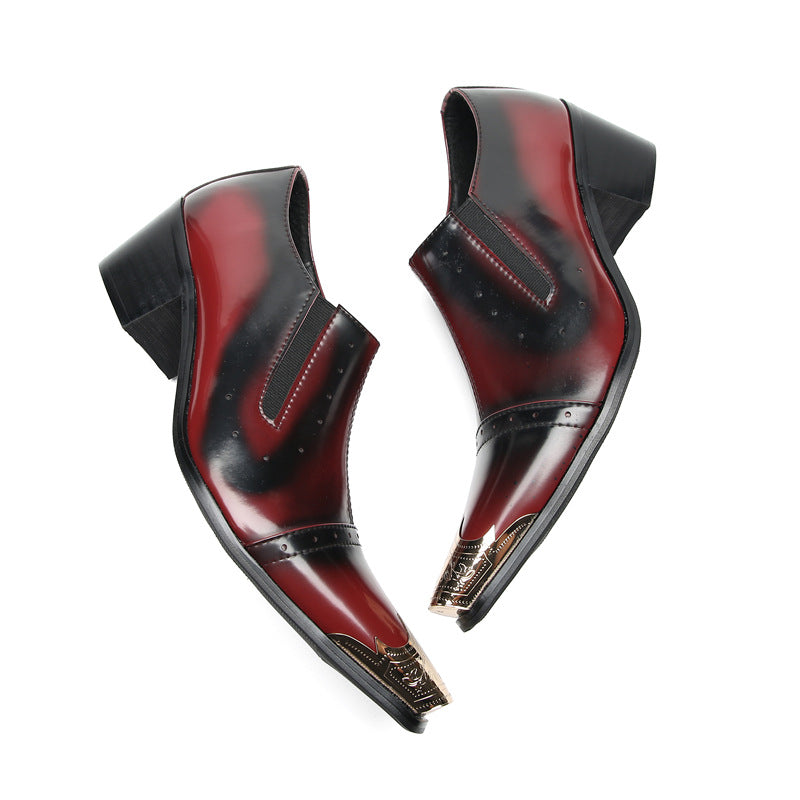 British pointed leather shoes men's Korean version of business dress red bright leather wedding shoes trend inner height increase casual men's shoes