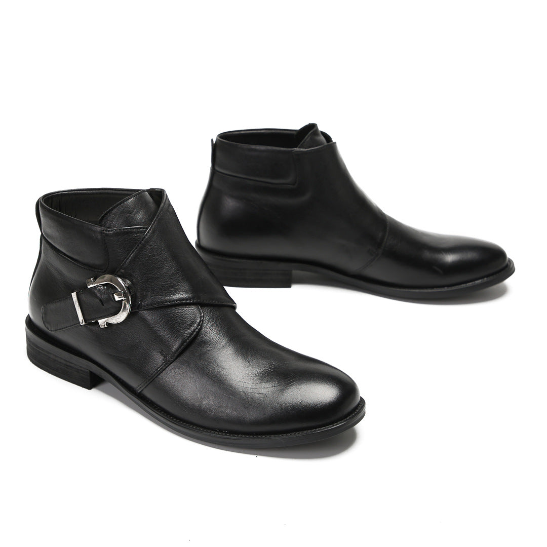 Cowhide foreign trade genuine leather men's autumn mid-top leather boots Brock carved Martin boots Chelsea boots Martin boots short boots