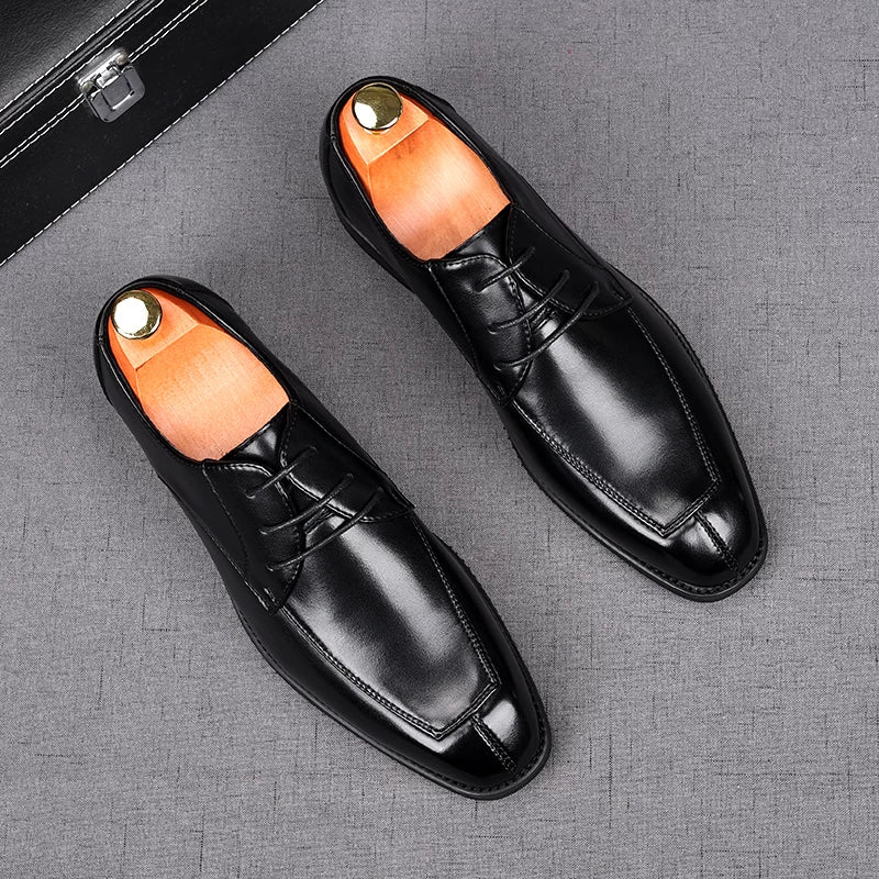 Men's White Derby Shoes, Height Increasing, Square Toe