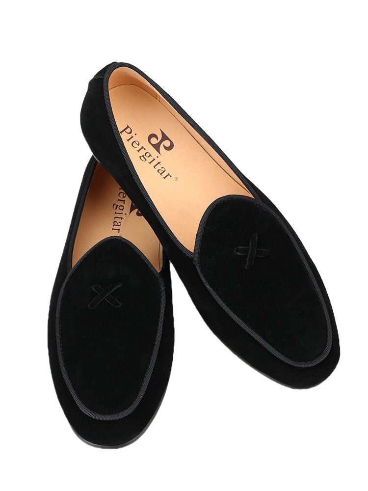 Summer two-color nubuck leather men's handmade loafers British style classic cow suede slip-on smoking shoes for men