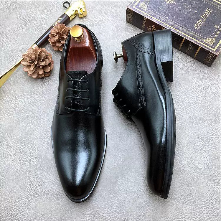 Men's Genuine Leather Derby Shoes, Pointed Toe, Lace-Up